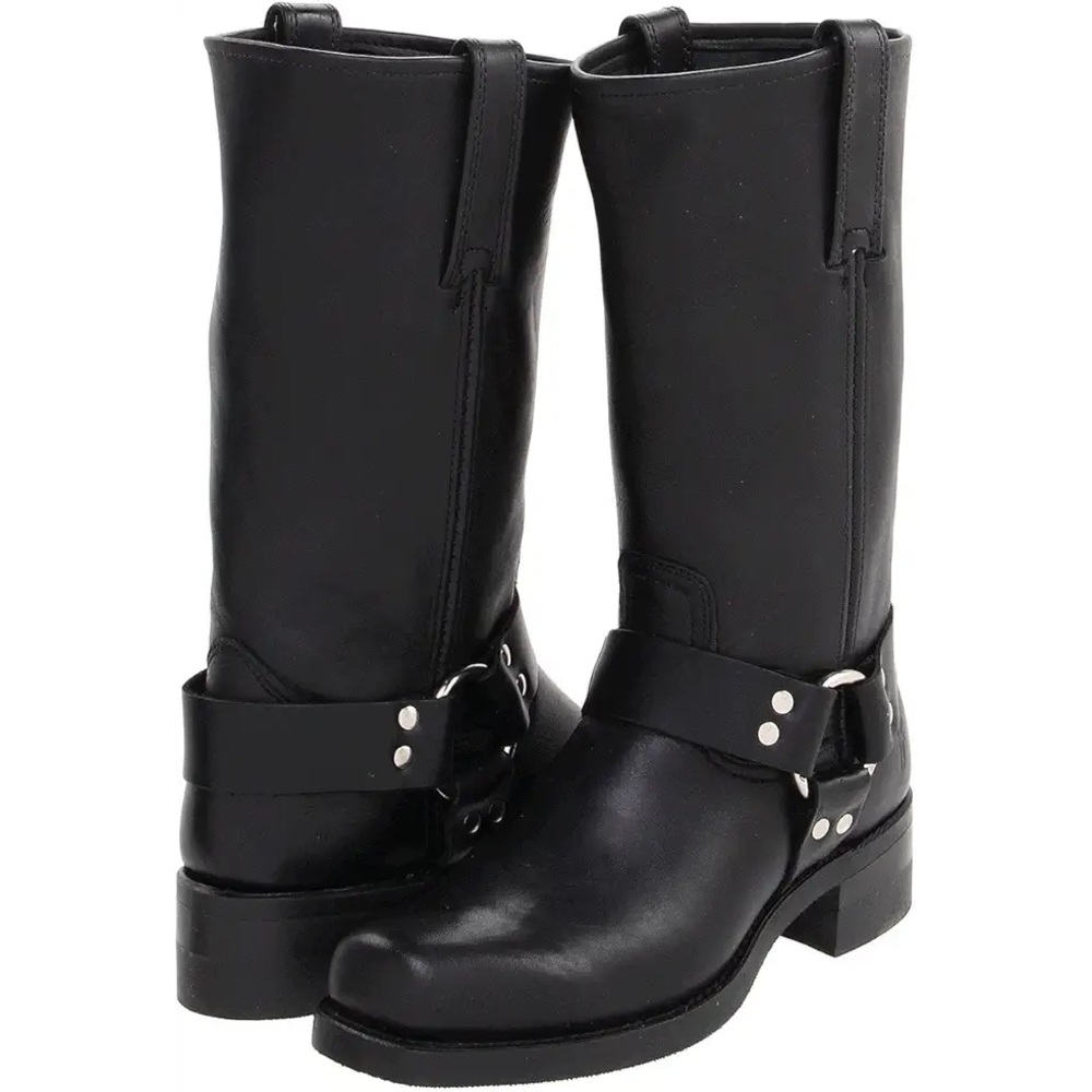 FRYE Leather Harness 12R Women’s size 8 black Square Toe Moto Biker Boots